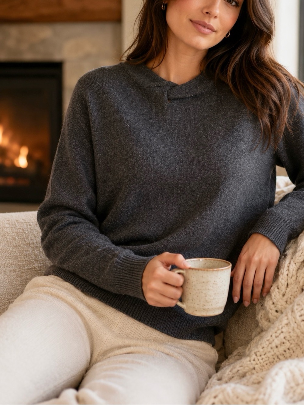 Violets & Roses Charcoal Gray Twist Neck Sweater